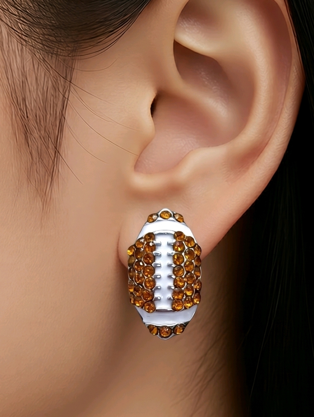 FOOTBALL Sports Rhinestone CZ Stud Earrings Mom Sister Team Jewelry Pierced